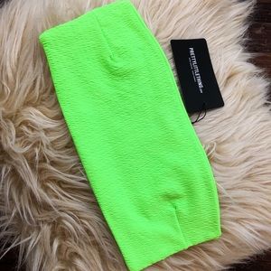 PrettyLittleThing Lime Crinkle Bandeau Bikini Top